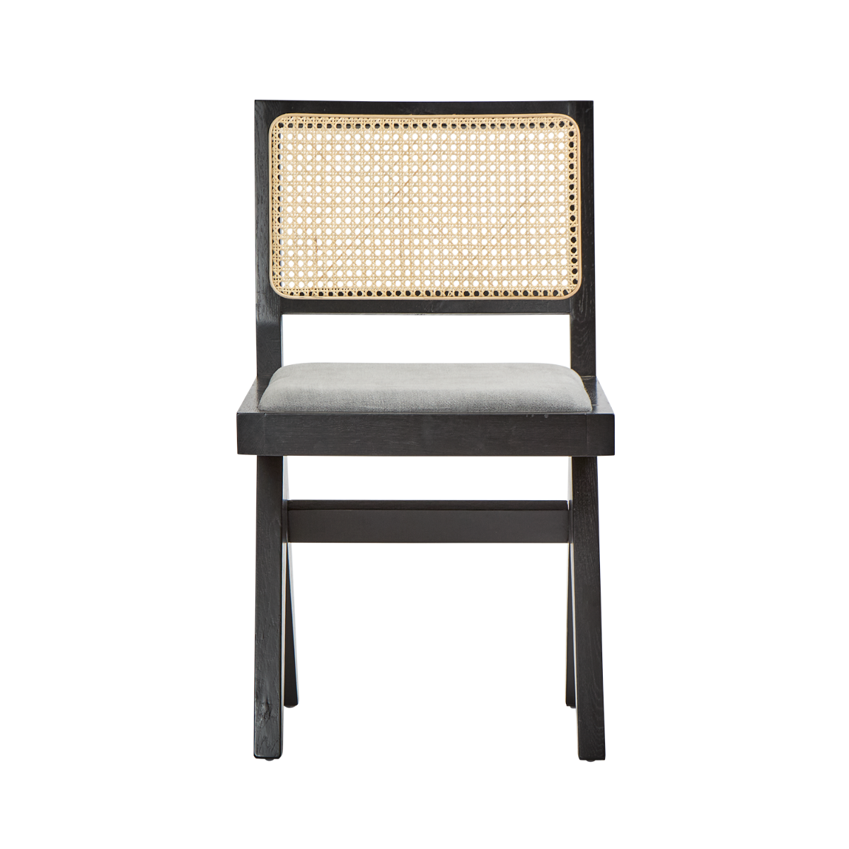 Lexi Scissor Leg Side Chair Black Frame Grey Fabric, W 53cm x D 56cm x H 81cm (RRP $329)