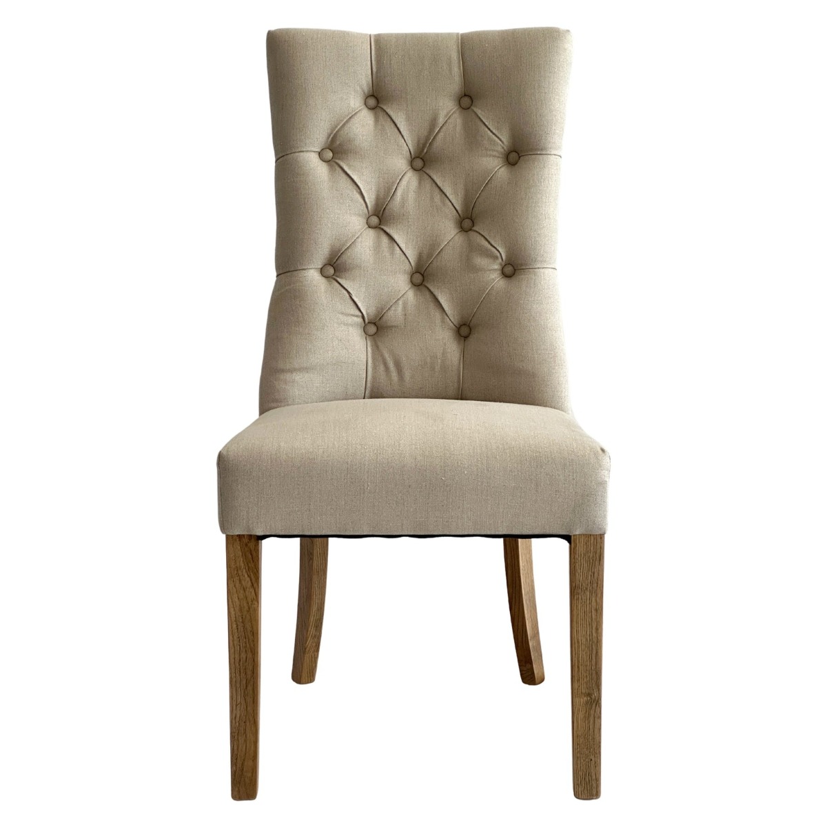 Diana Buttoned Hamptons Dining Chair Linen Blend Beige, W 52cm D 51cm H 110cm (RRP $499)