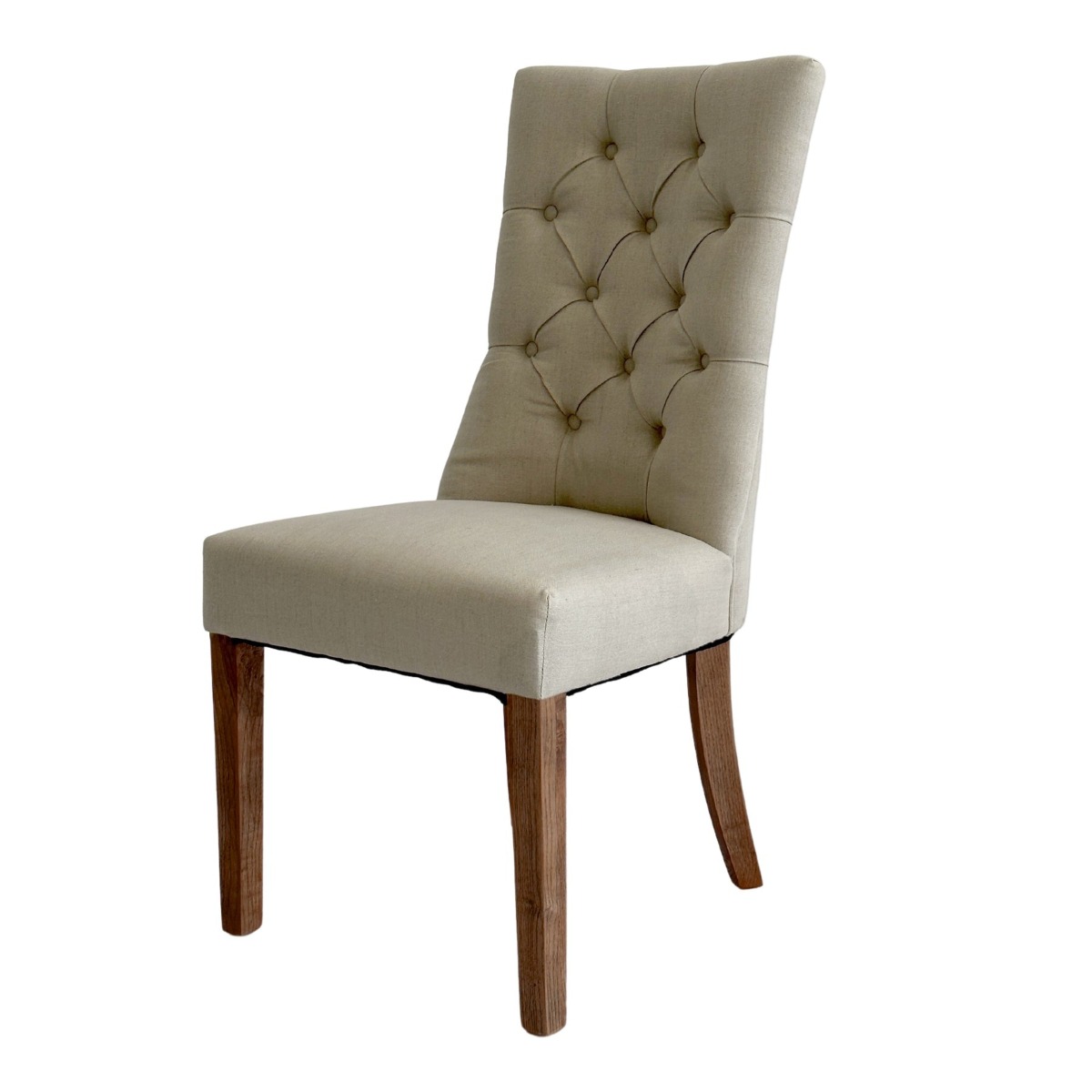 Diana Buttoned Hamptons Dining Chair Linen Blend Beige, W 52cm D 51cm H 110cm (RRP $499) - Image 4