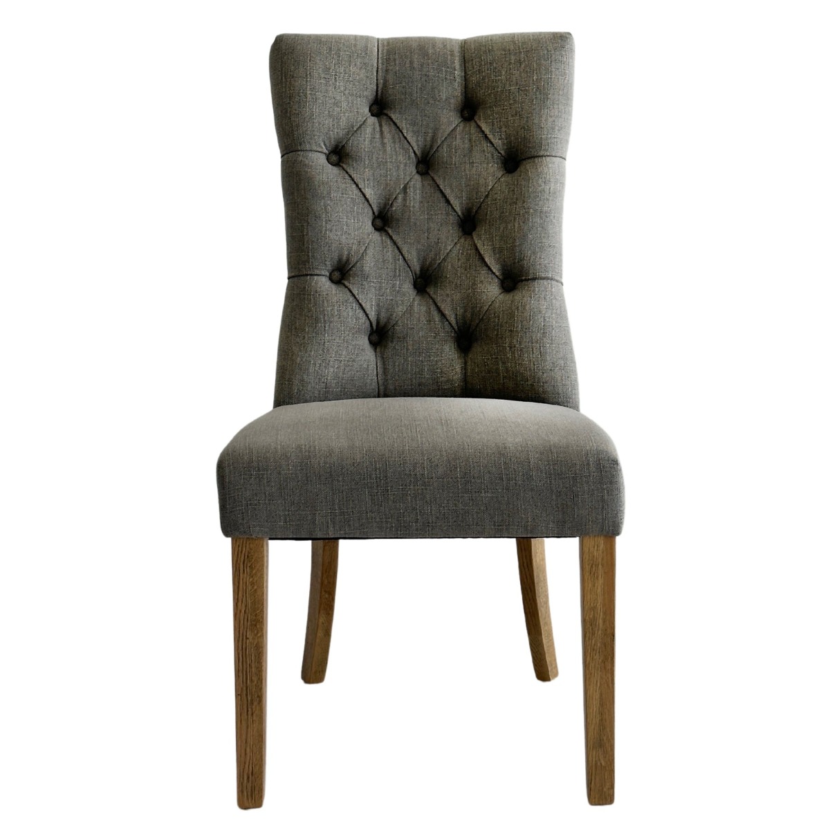 Diana Buttoned Hamptons Dining Chair Linen Blend Grey, W 52cm D 51cm H 110cm (RRP $499)