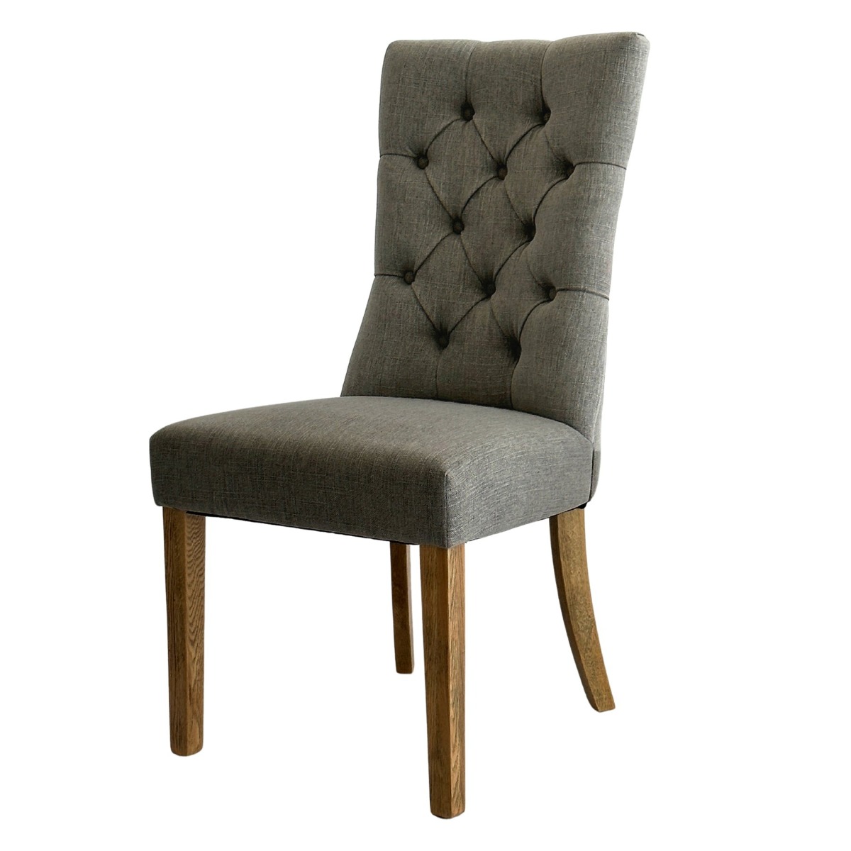 Diana Buttoned Hamptons Dining Chair Linen Blend Grey, W 52cm D 51cm H 110cm (RRP $499) - Image 2