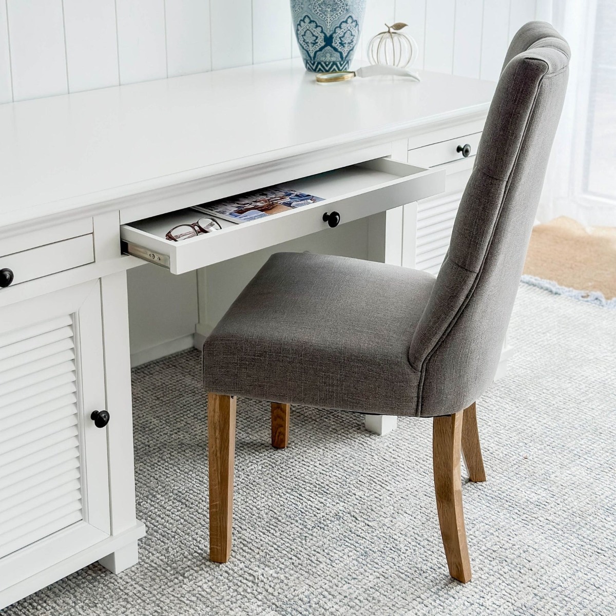 Diana Buttoned Hamptons Dining Chair Linen Blend Grey, W 52cm D 51cm H 110cm (RRP $499) - Image 5