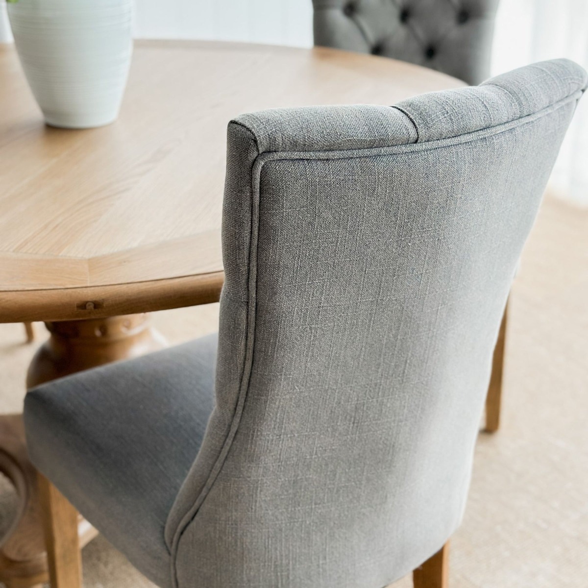Diana Buttoned Hamptons Dining Chair Linen Blend Grey, W 52cm D 51cm H 110cm (RRP $499) - Image 7