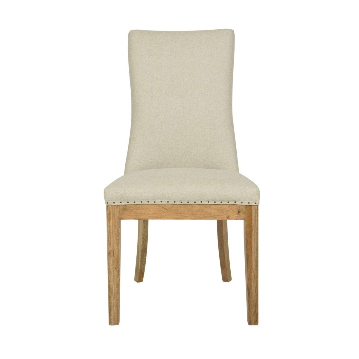 Oakwood Hamptons Linen Dining Chair Natural W/ Studs, W 52cm D 64cm H 101cm (RRP $499)