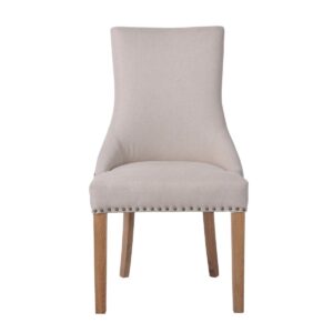 wp-image-tigress-46222.jpg Bordeaux Studded Beige Oakwood Dining Chair, W 54cm D 62cm H 100cm (RRP $499)