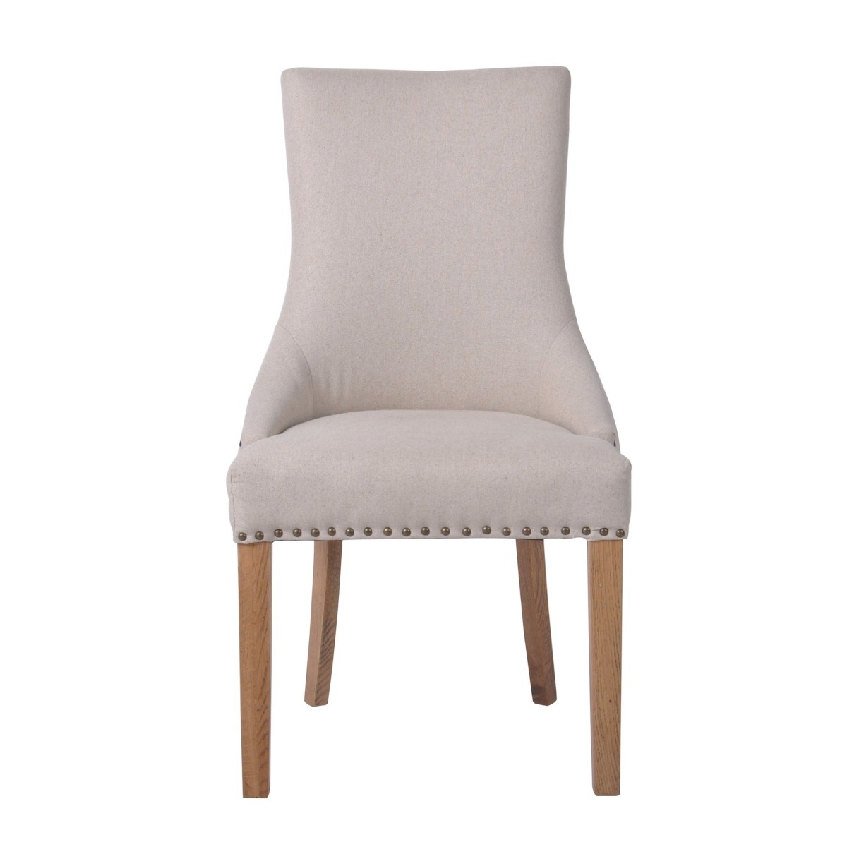 Bordeaux Studded Beige Oakwood Dining Chair, W 54cm D 62cm H 100cm (RRP $499)