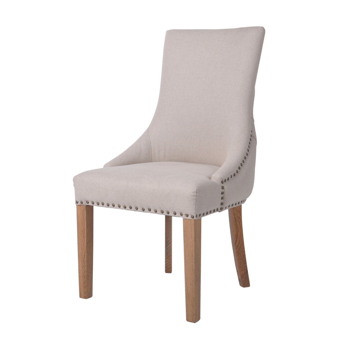 Bordeaux Studded Beige Oakwood Dining Chair, W 54cm D 62cm H 100cm (RRP $499) - Image 2