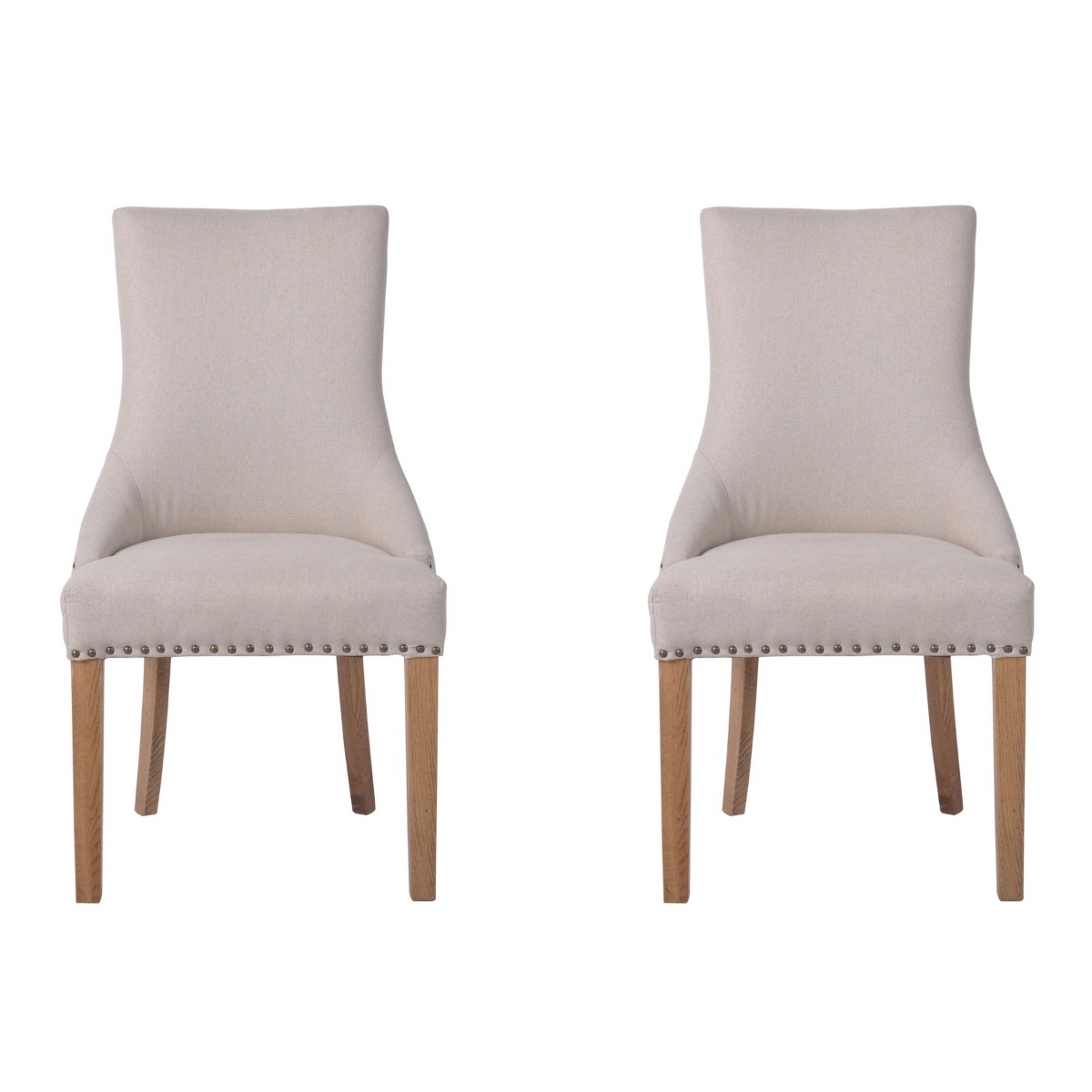 Bordeaux Studded Beige Oakwood Dining Chair, W 54cm D 62cm H 100cm (RRP $499) - Image 4
