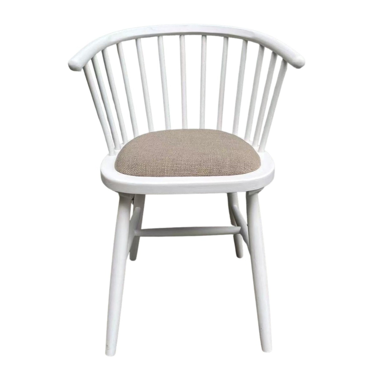 Round Curved Strip Back Elm Wood Dining Chair White Light Grey, W 56cm D 50cm H 80cm (RRP $369)