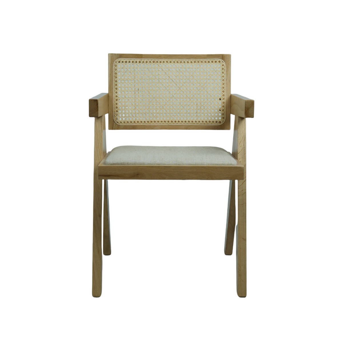 Lexi Scissor Leg Armchair Oak Frame Natural Fabric, W 53cm x D 56cm x H 80cm (RRP $349)
