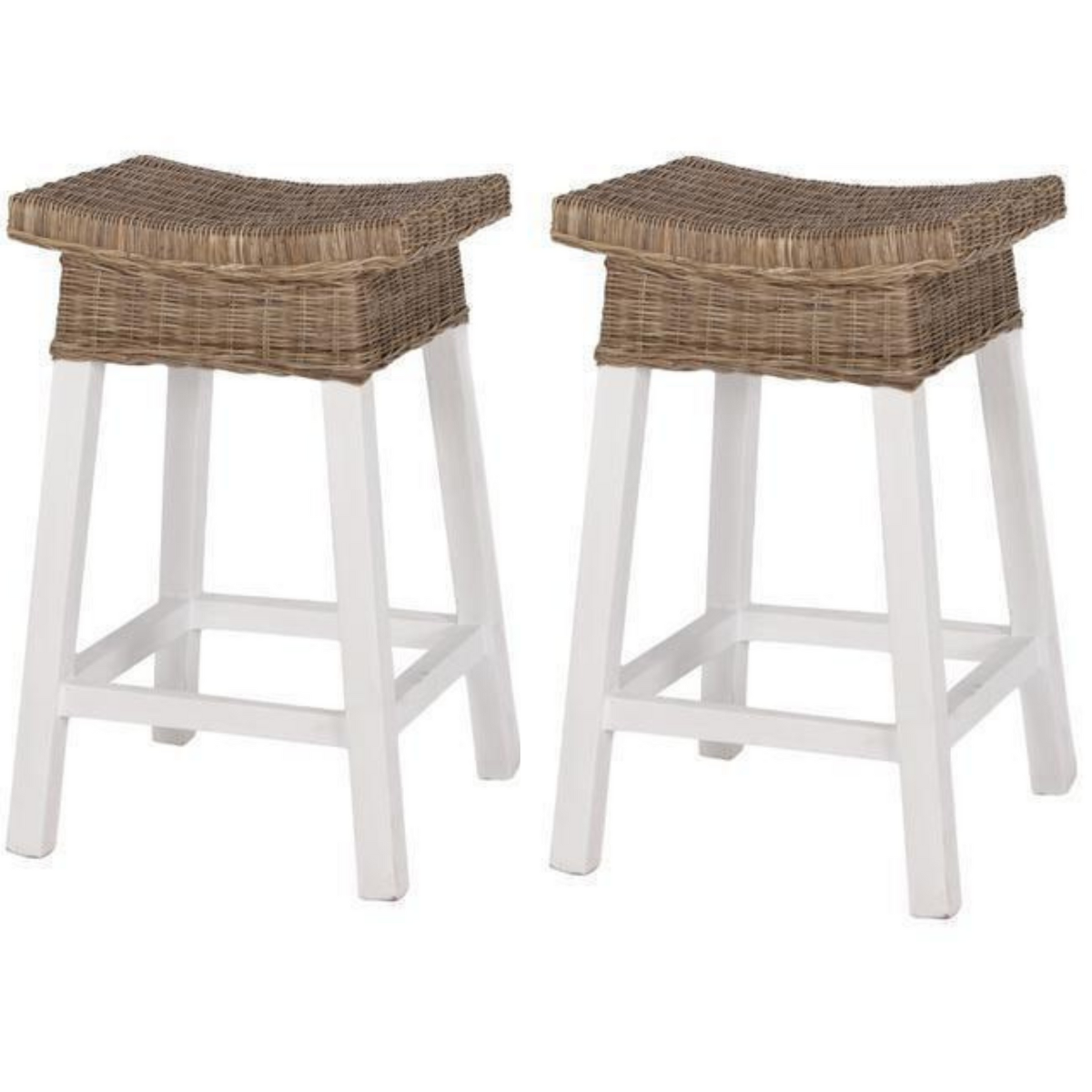 White Wood & Rattan Hamptons Barstool, W 44cm D 42cm H 69cm (RRP $399) - Image 2
