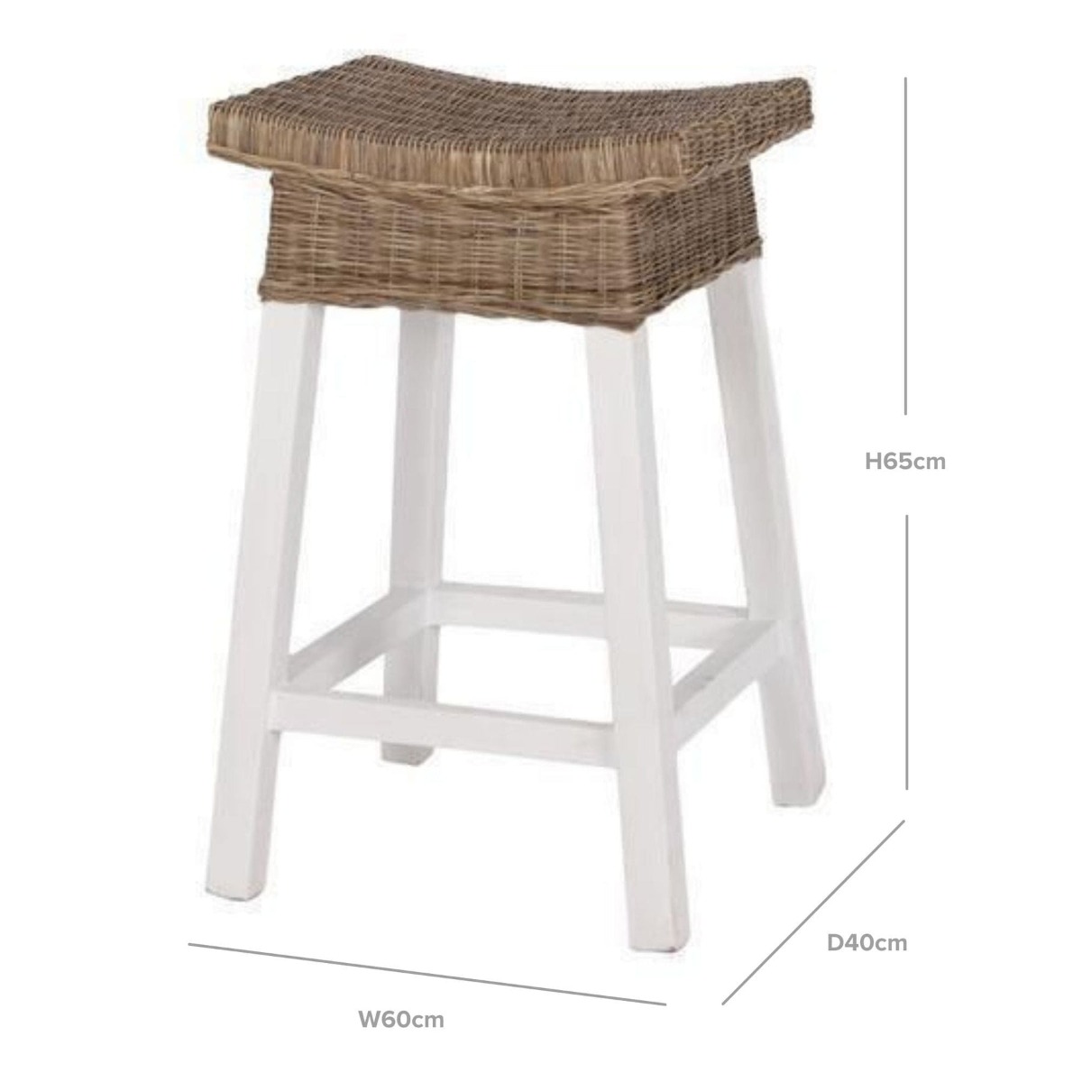 White Wood & Rattan Hamptons Barstool, W 44cm D 42cm H 69cm (RRP $399) - Image 3