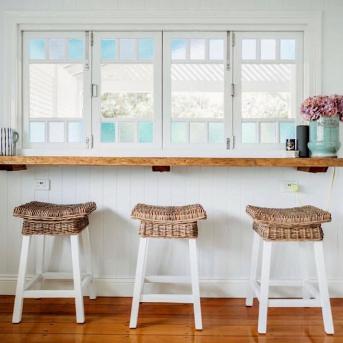 White Wood & Rattan Hamptons Barstool, W 44cm D 42cm H 69cm (RRP $399) - Image 4