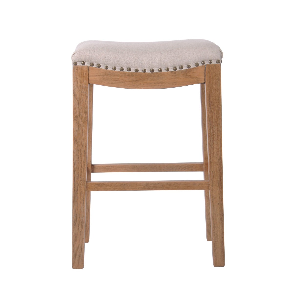 Oakwood Counter Chair Beige W/Studs, W 47cm D 32cm H 69cm (RRP $399)