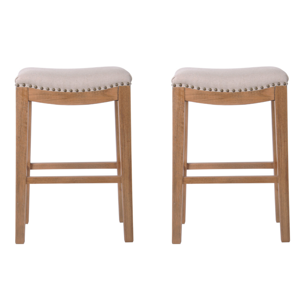Oakwood Counter Chair Beige W/Studs, W 47cm D 32cm H 69cm (RRP $399) - Image 2
