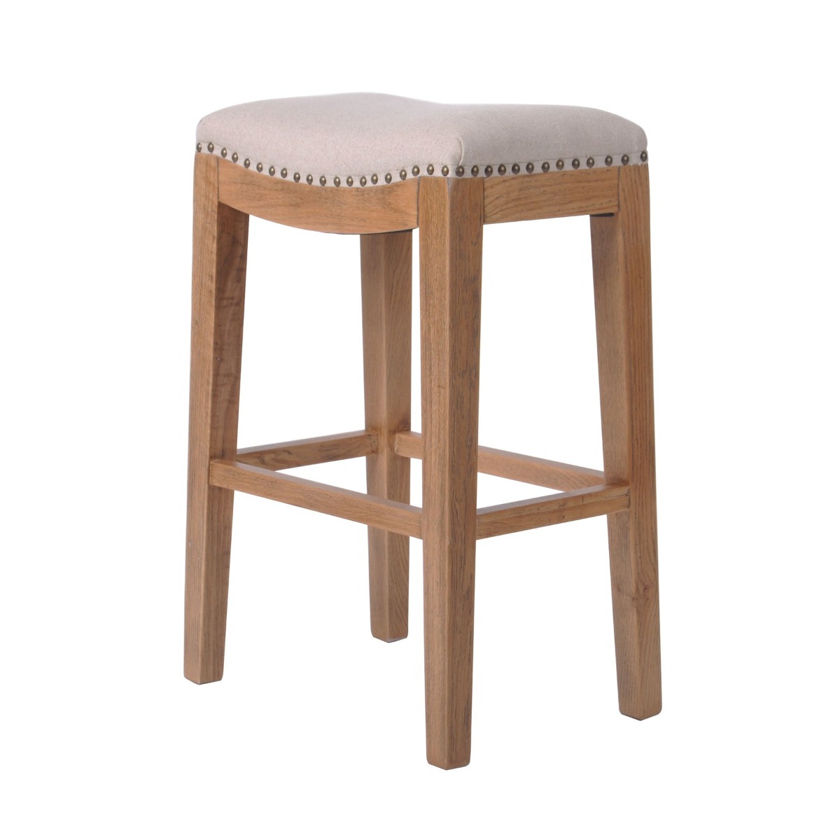 Oakwood Counter Chair Beige W/Studs, W 47cm D 32cm H 69cm (RRP $399) - Image 3