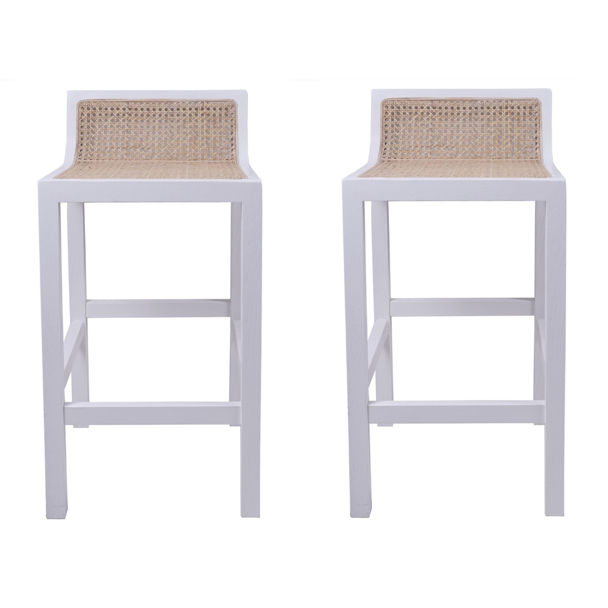 Amalfi Elm Wood and Rattan Barstool White, W 48cm D 40cm H 79cm (RRP $339) - Image 2