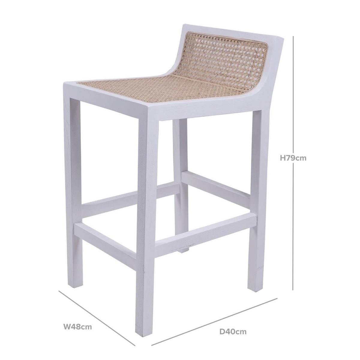 Amalfi Elm Wood and Rattan Barstool White, W 48cm D 40cm H 79cm (RRP $339) - Image 4
