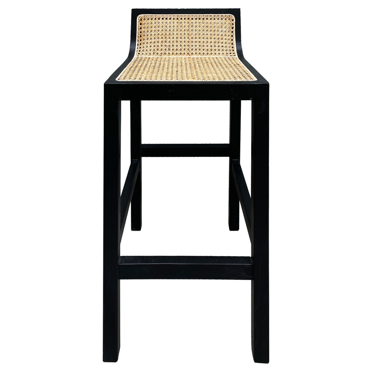 Amalfi Elm Wood and Rattan Barstool Black, W 40cm D 48.5cm H 80cm (RRP $339)