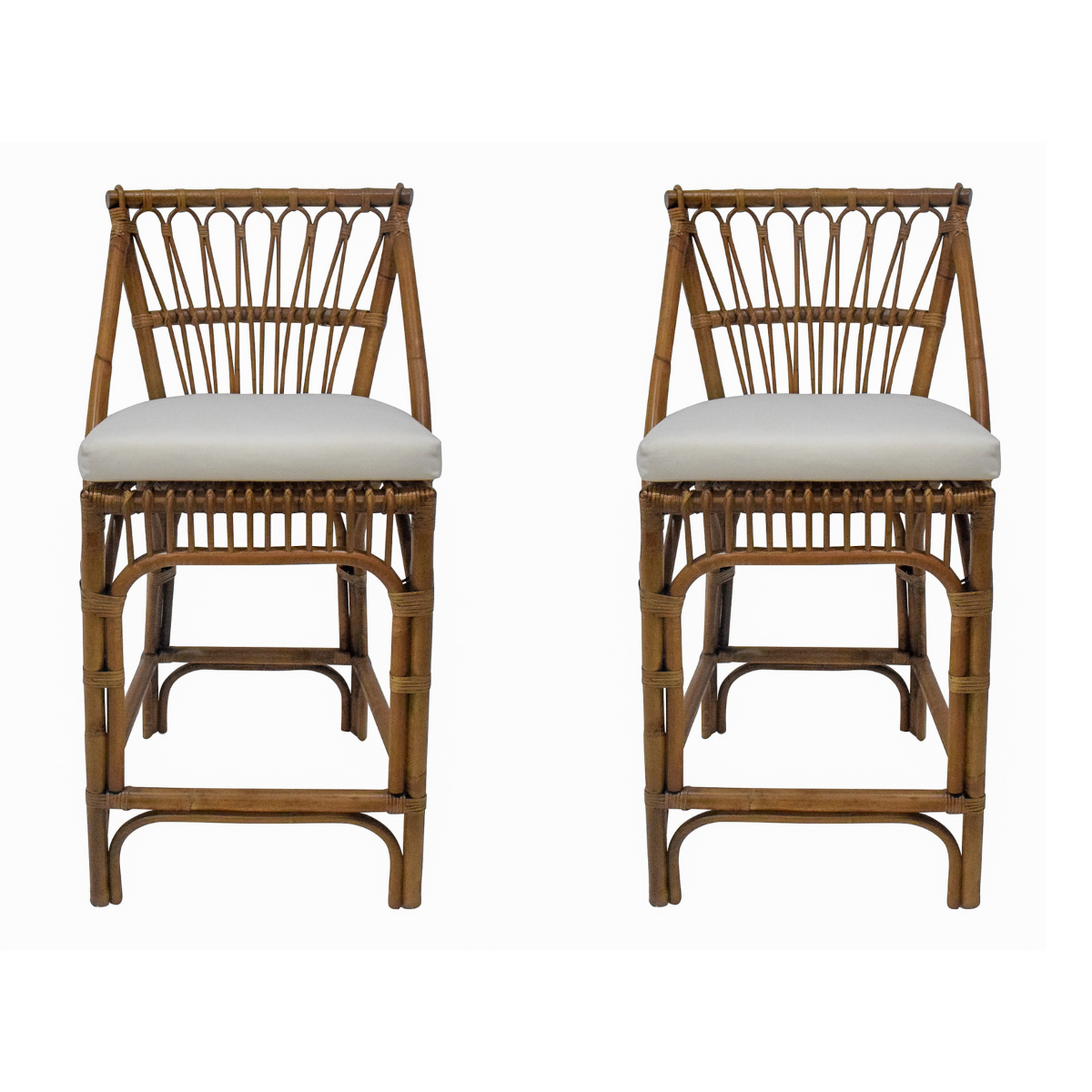 Cayman Rattan Hamptons Barstool Natural W/Cream Cushions & Footrest, W 54cm D 51cm H 102cm (RRP $599) - Image 2