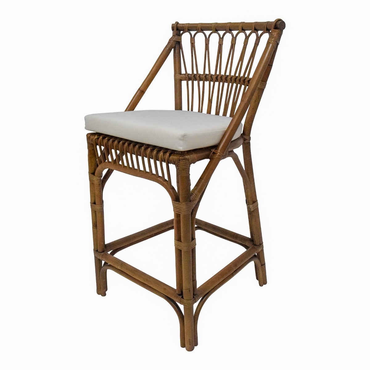 Cayman Rattan Hamptons Barstool Natural W/Cream Cushions & Footrest, W 54cm D 51cm H 102cm (RRP $599) - Image 8