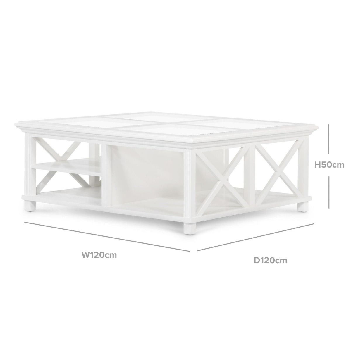 Sorrento Hamptons Square 120cm Coffee Table White, W 120cm D 120cm H 50cm (RRP $1499) - Image 6