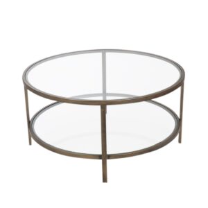 Palladium Brass Iron & Glass Coffee Table, 90cm diameter, 45cm H (RRP $699)