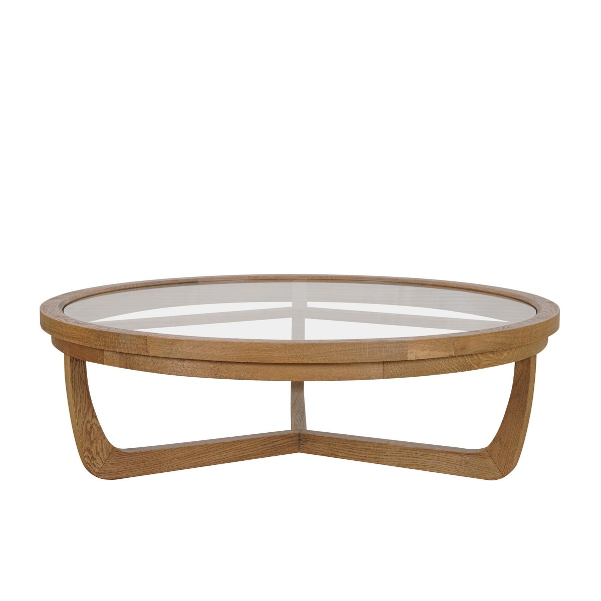 Iris Round Tri-Leg Coffee Table With Glass Top, 100cm W x 100cm D x 30cm H (RRP $1,285)