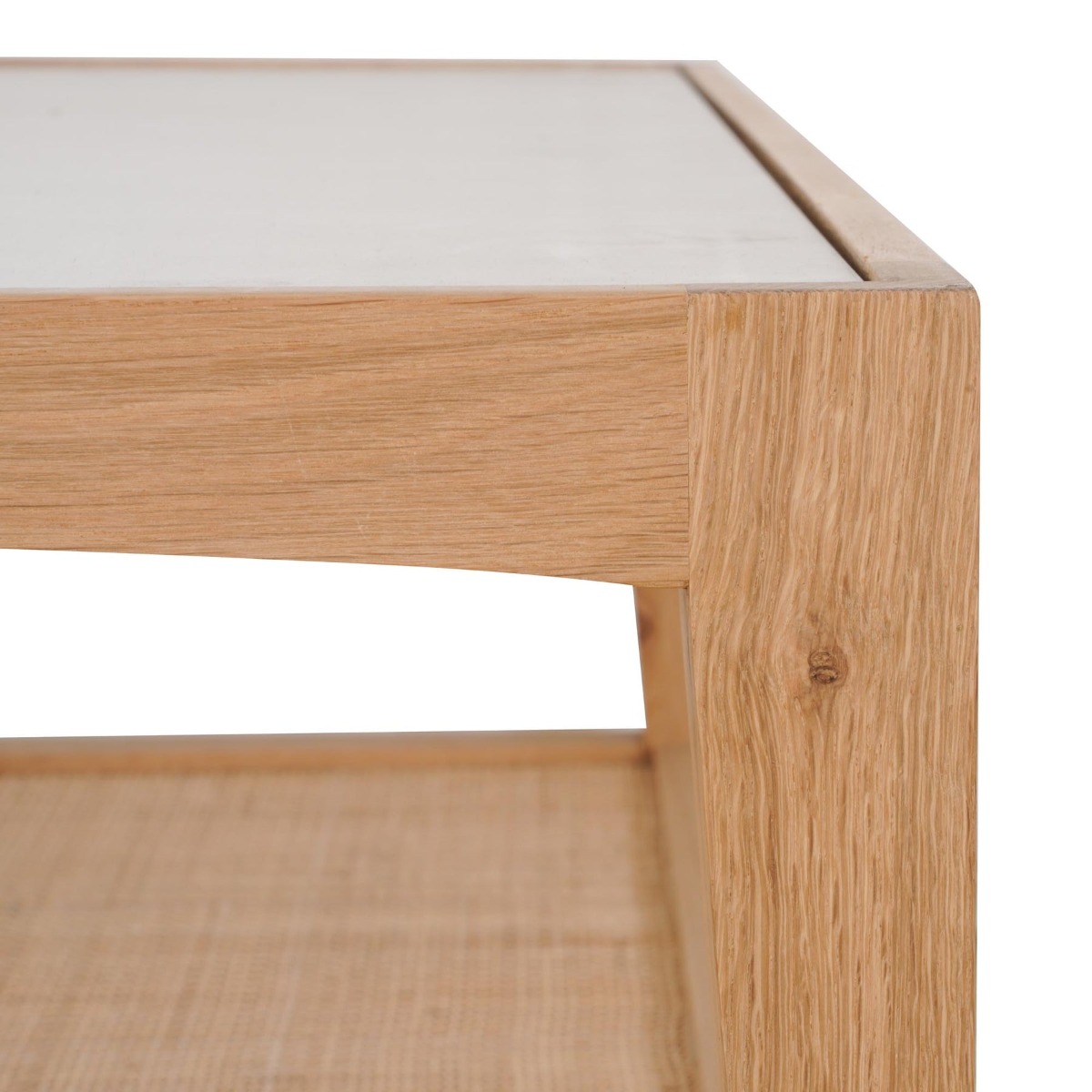 Mila Natural Oak Coffee Table With Rattan Base And Glass Top, 100cm W x 100cm D x 42cm H (RRP $1,419) - Image 3