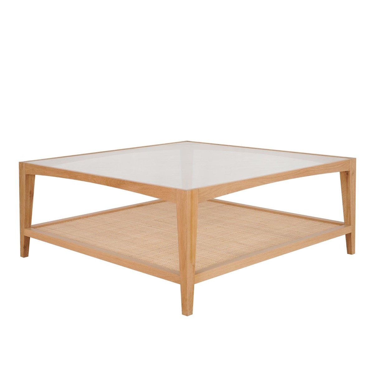 Mila Natural Oak Coffee Table With Rattan Base And Glass Top, 100cm W x 100cm D x 42cm H (RRP $1,419) - Image 4