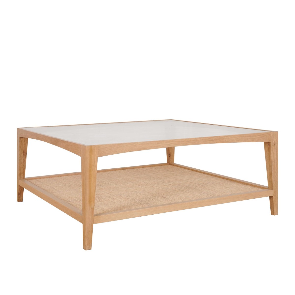 Mila Natural Oak Coffee Table With Rattan Base And Glass Top, 100cm W x 100cm D x 42cm H (RRP $1,419) - Image 5