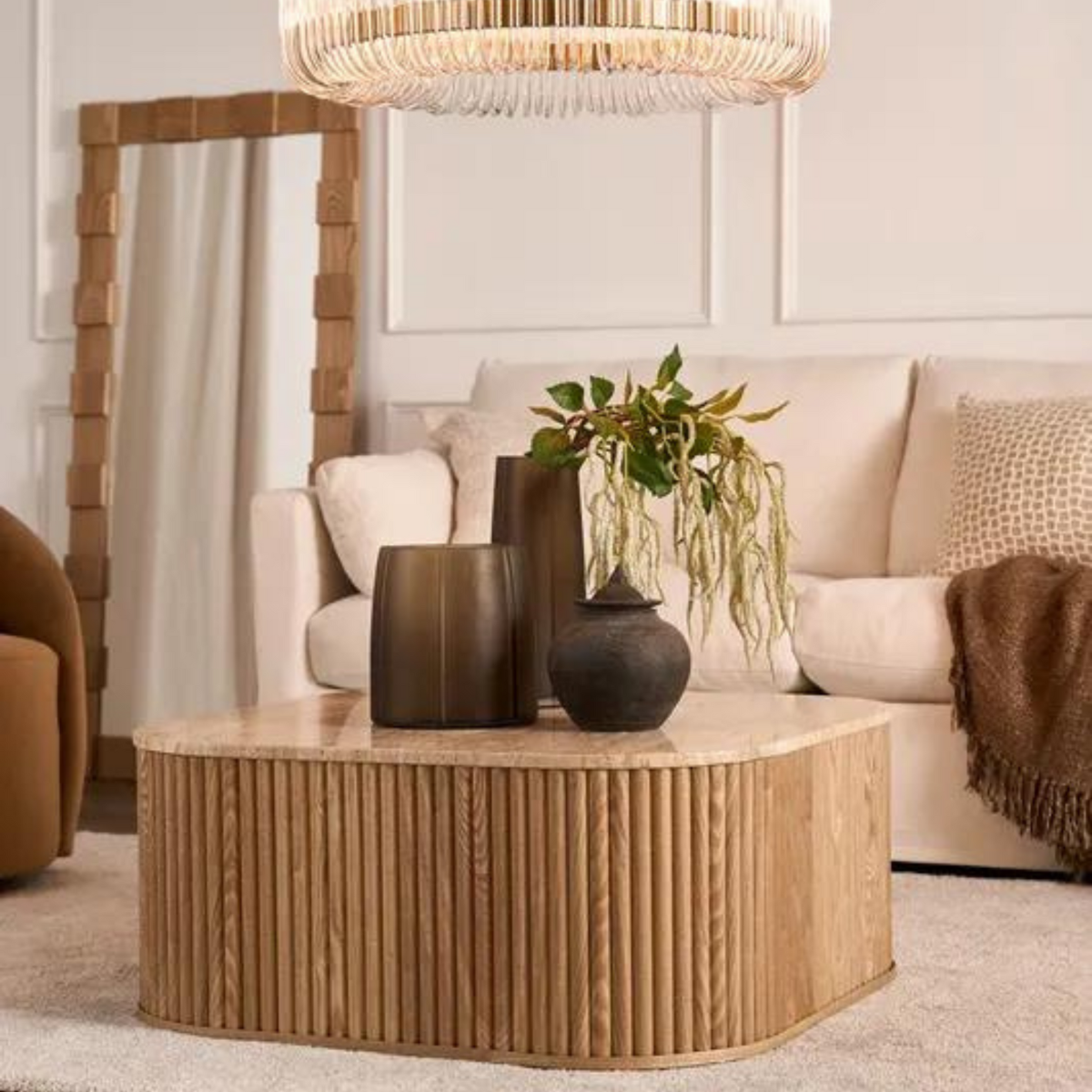 Travertine Oak Coffee Table Natural, W 90cm x D 90cm x H 38cm (RRP $1,099) - Image 4