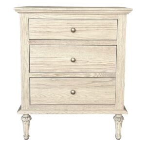 "Hampshire" Hamptons Style Solid Timber 3 Drawer Bedside Table, Weathered Oak 60cmW x 49cmD x 71cmH (RRP $999)