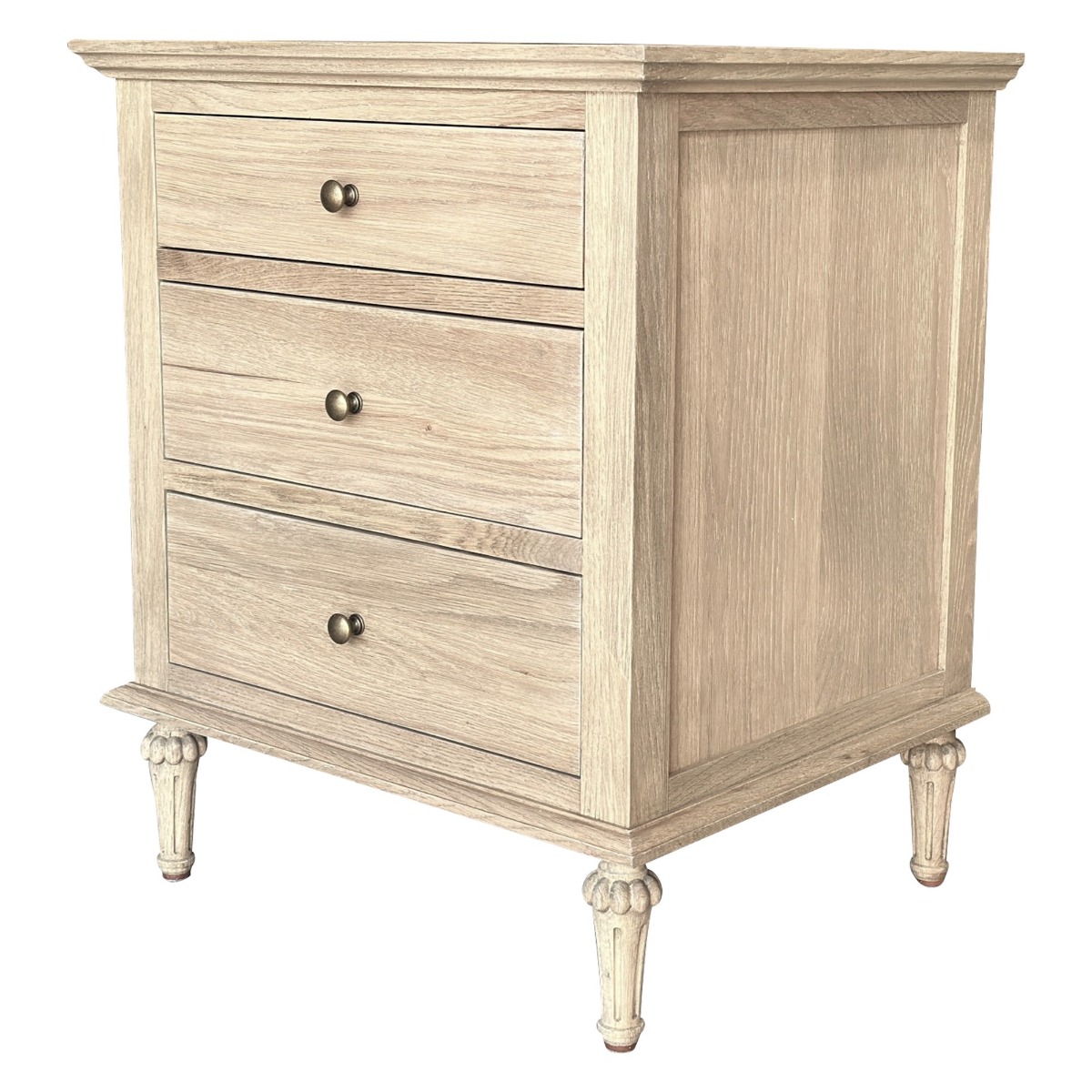 "Hampshire" Hamptons Style Solid Timber 3 Drawer Bedside Table, Weathered Oak 60cmW x 49cmD x 71cmH (RRP $999) - Image 2