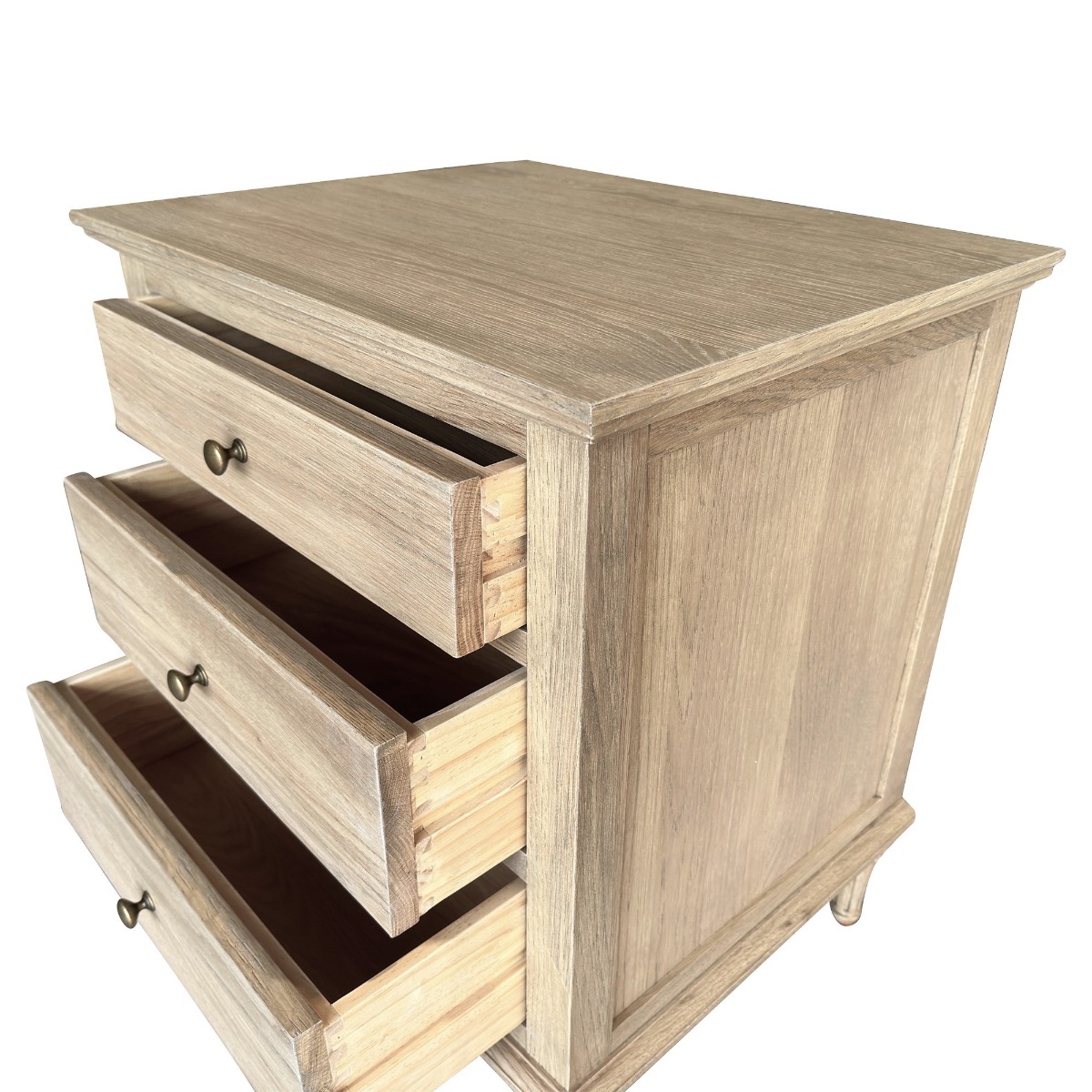 "Hampshire" Hamptons Style Solid Timber 3 Drawer Bedside Table, Weathered Oak 60cmW x 49cmD x 71cmH (RRP $999) - Image 3