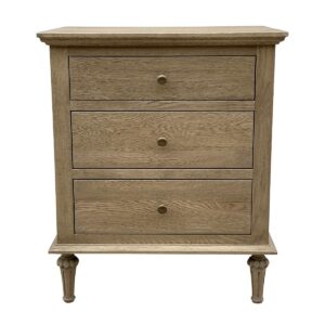 "Hampshire" Hamptons Style Solid Timber 3 Drawer Bedside Table, Dark Oak 60cmW x 49cmD x 71cmH (RRP $999)