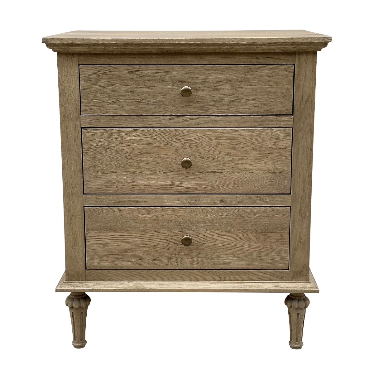 "Hampshire" Hamptons Style Solid Timber 3 Drawer Bedside Table, Dark Oak 60cmW x 49cmD x 71cmH (RRP $999)