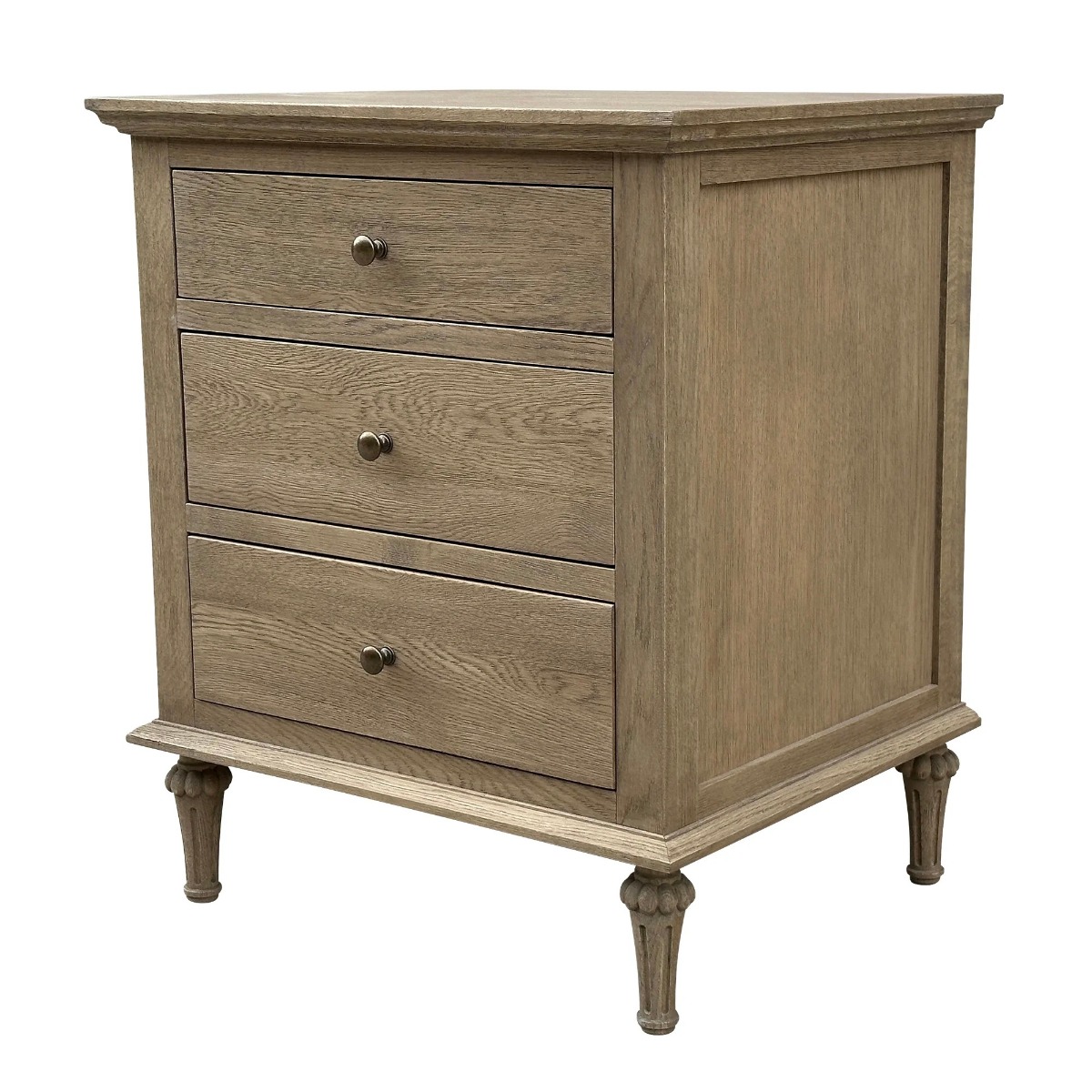 "Hampshire" Hamptons Style Solid Timber 3 Drawer Bedside Table, Dark Oak 60cmW x 49cmD x 71cmH (RRP $999) - Image 2