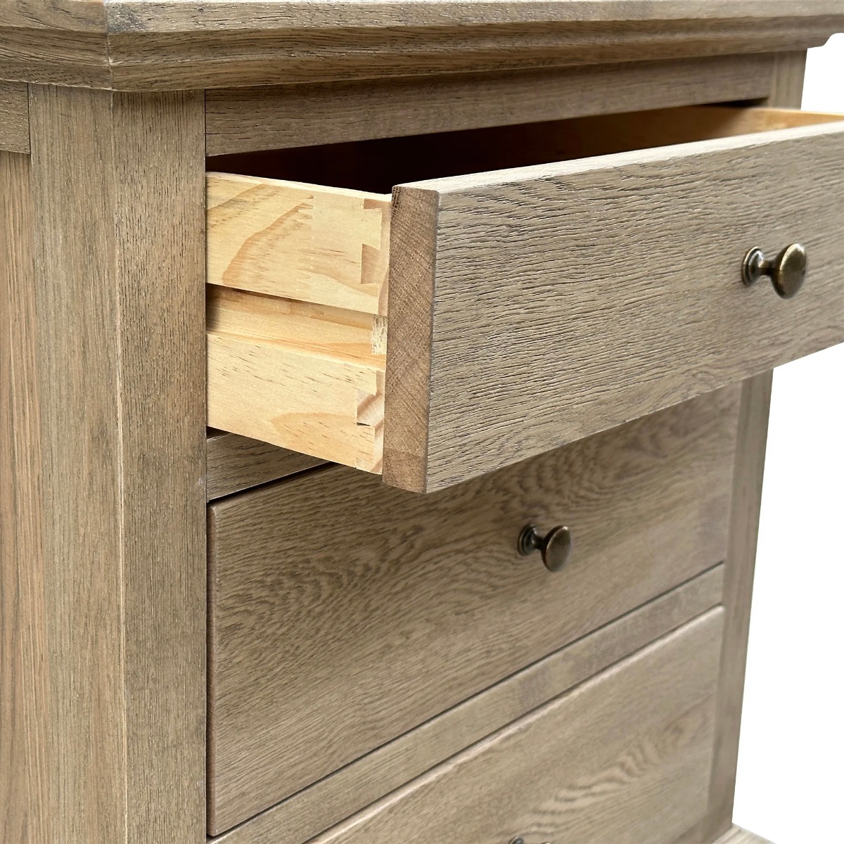 "Hampshire" Hamptons Style Solid Timber 3 Drawer Bedside Table, Dark Oak 60cmW x 49cmD x 71cmH (RRP $999) - Image 3