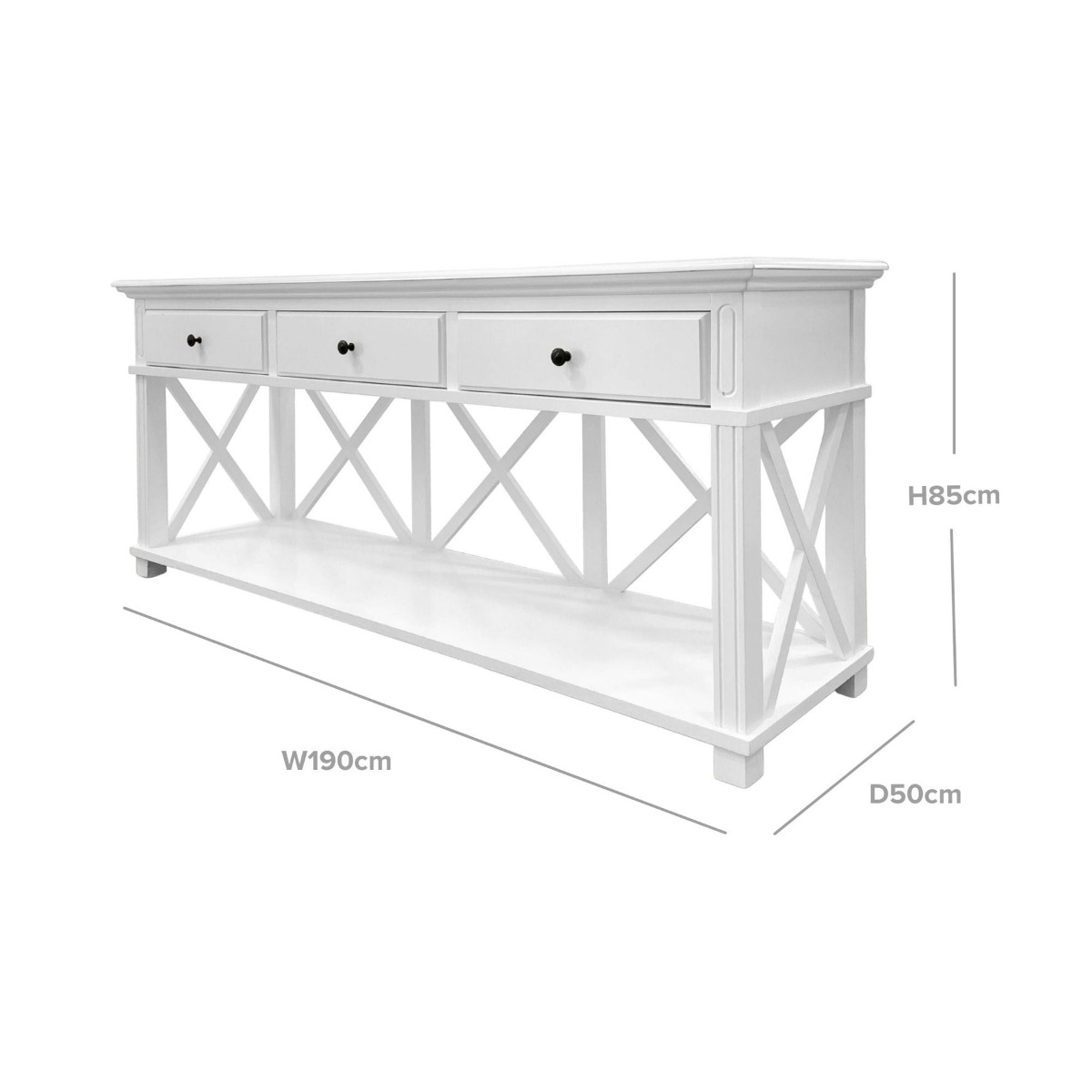 Sorrento 3 Drawer 190 cm Hamptons Console White, W 190cm D 50cm H 85cm (RRP $1999) - Image 9