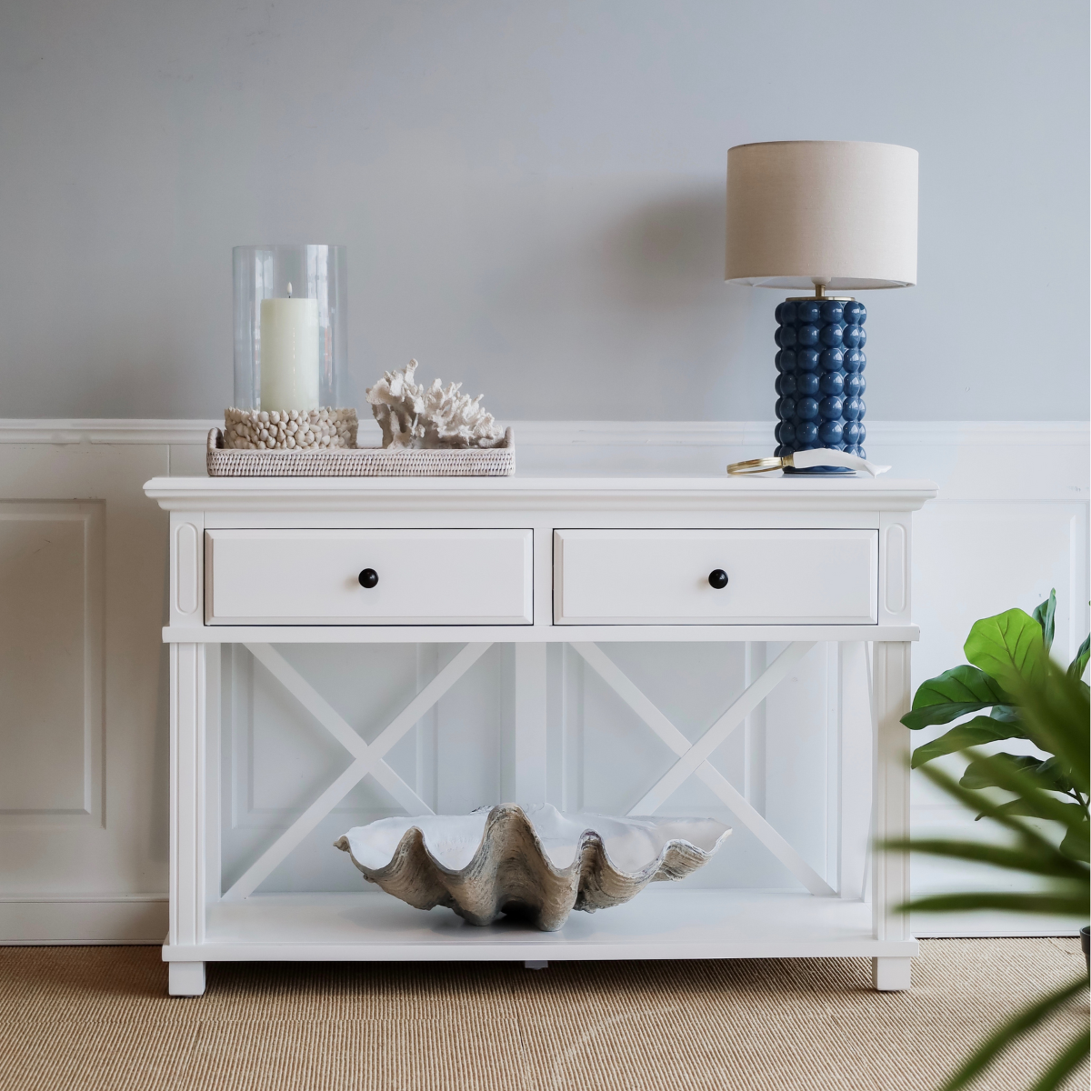 Sorrento Hamptons 130cm 2 Drawer Console White, W 130cm D 50cm H 85cm (RRP $1299) - Image 2