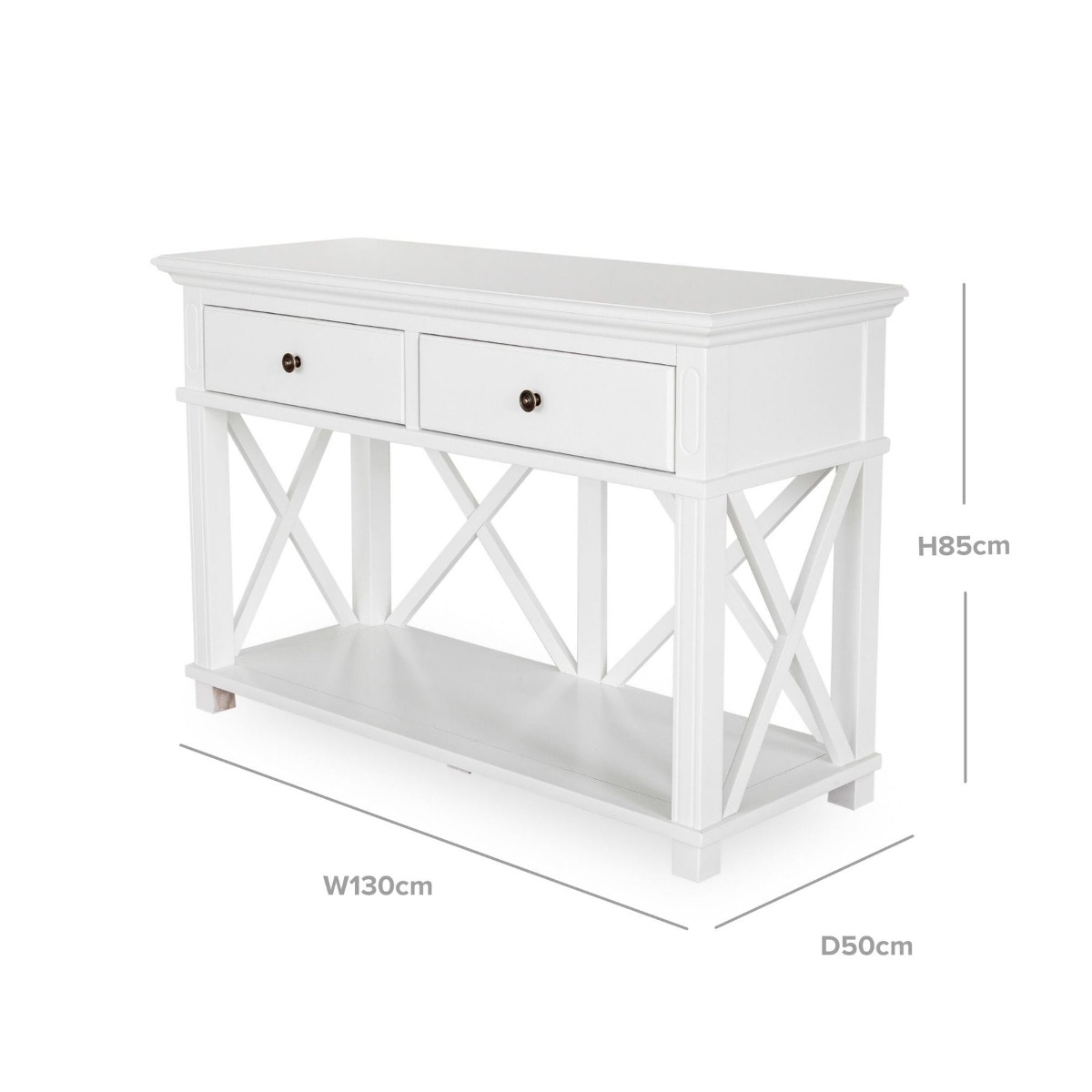 Sorrento Hamptons 130cm 2 Drawer Console White, W 130cm D 50cm H 85cm (RRP $1299) - Image 14