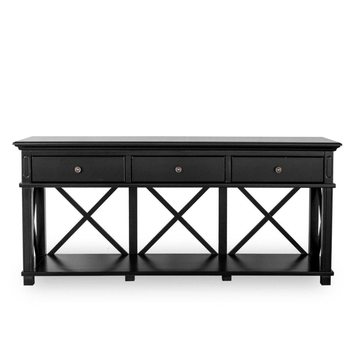 Sorrento 3 Drawer Hamptons 190cm Console Black, W 190cm D 50cm H 85cm (RRP $1999)