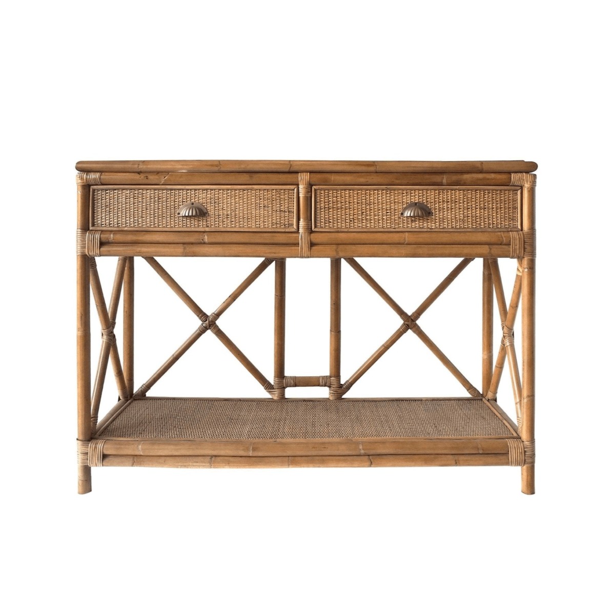 Cayman Rattan 2 Drawer Hamptons Console Natural, W 120cm D 40cm H 86cm (RRP $1499)