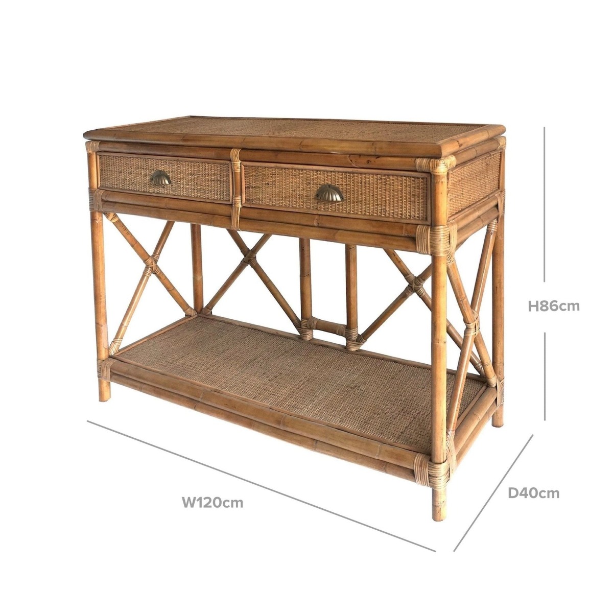 Cayman Rattan 2 Drawer Hamptons Console Natural, W 120cm D 40cm H 86cm (RRP $1499) - Image 3
