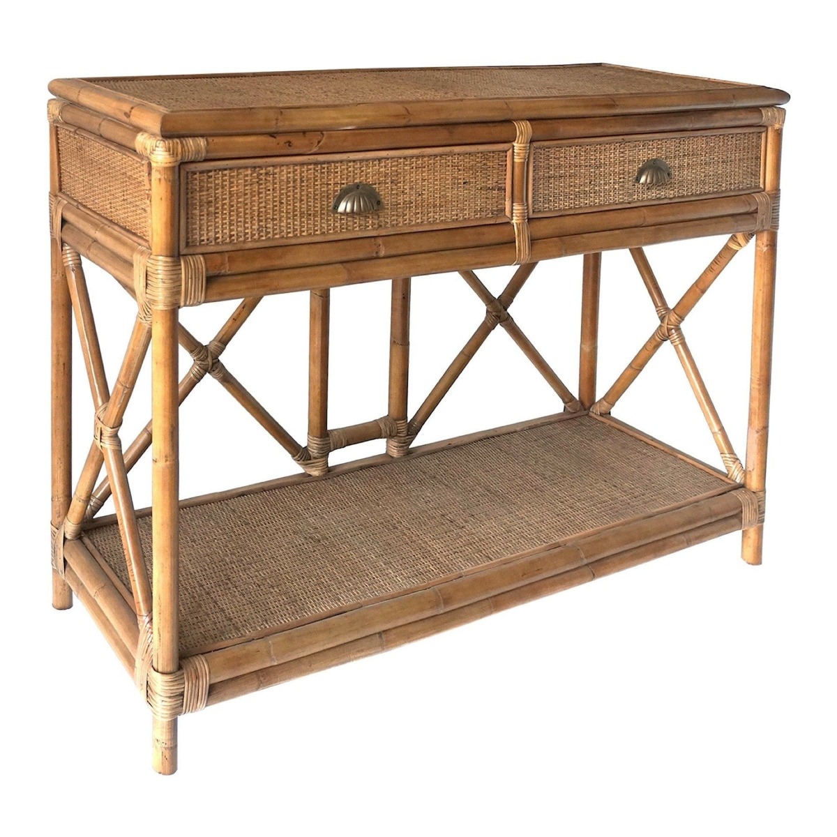Cayman Rattan 2 Drawer Hamptons Console Natural, W 120cm D 40cm H 86cm (RRP $1499) - Image 5