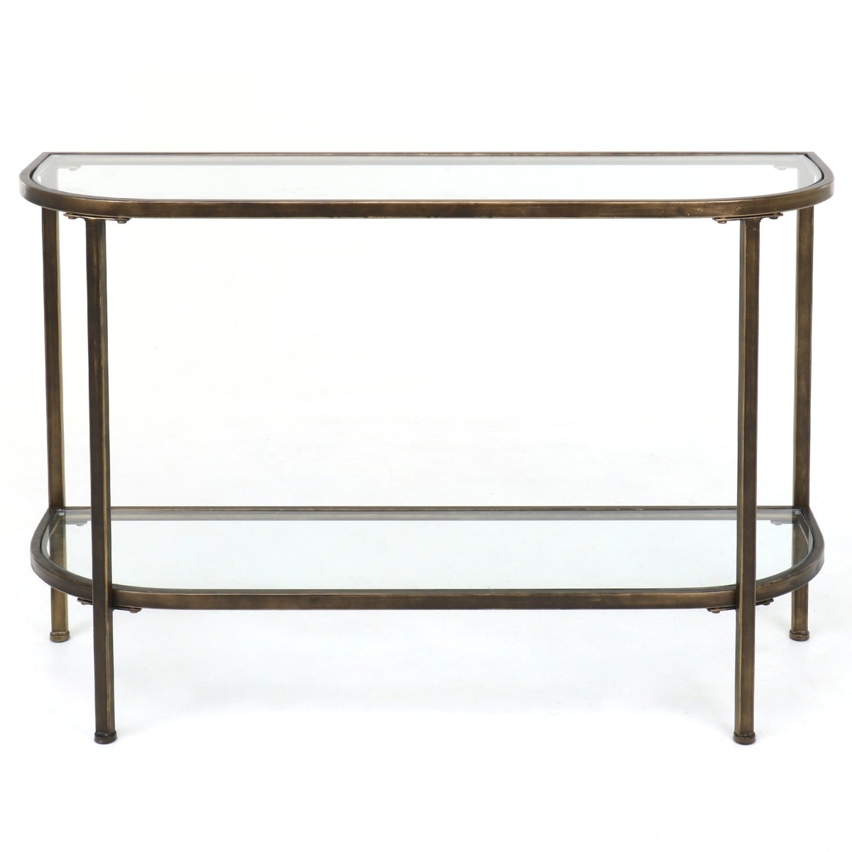 Palladium 120cm Curved Glass Console Table Brass, W 120cm D 38.5cm H 80.5cm (RRP $599)