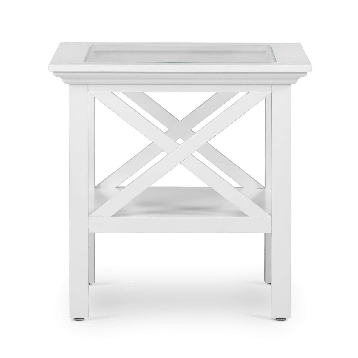 Sorrento Hamptons Square Side Table W/ Glass Top White, W 55cm D 55cm H 65.1cm (RRP $499)