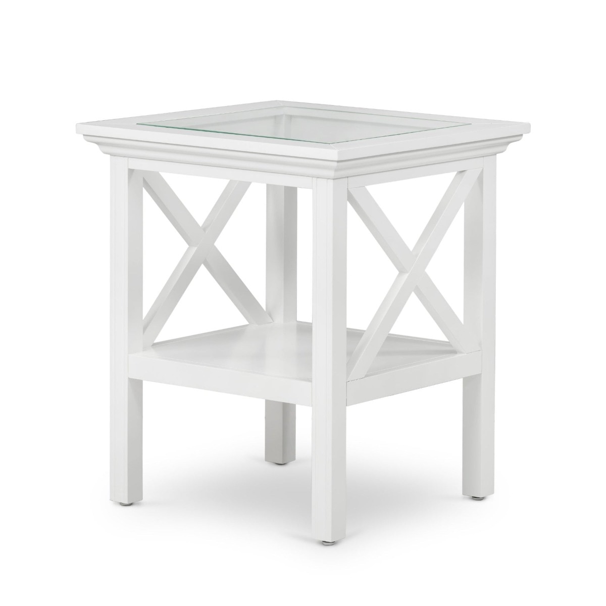 Sorrento Hamptons Square Side Table W/ Glass Top White, W 55cm D 55cm H 65.1cm (RRP $499) - Image 6
