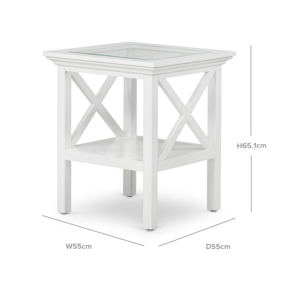 Sorrento Hamptons Square Side Table W/ Glass Top White, W 55cm D 55cm H 65.1cm (RRP $499) - Image 9
